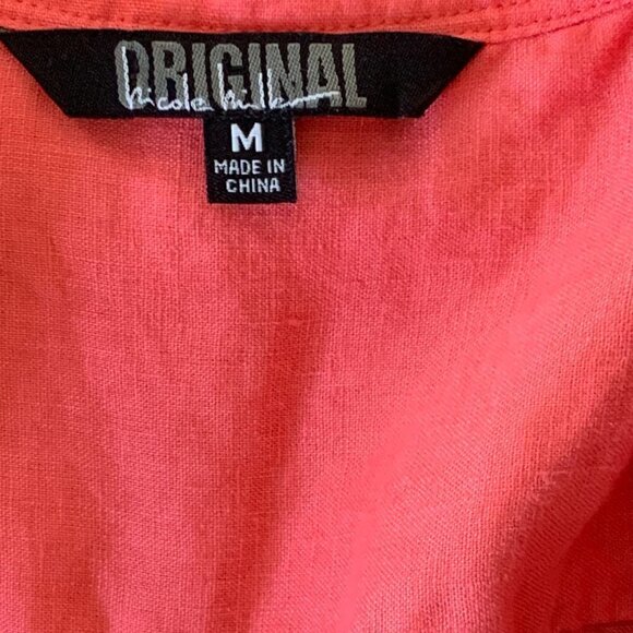 Nicole Miller Original Sz M Linen Button Front Blouse Roll Tab Coral Pink 200C - Picture 6 of 8